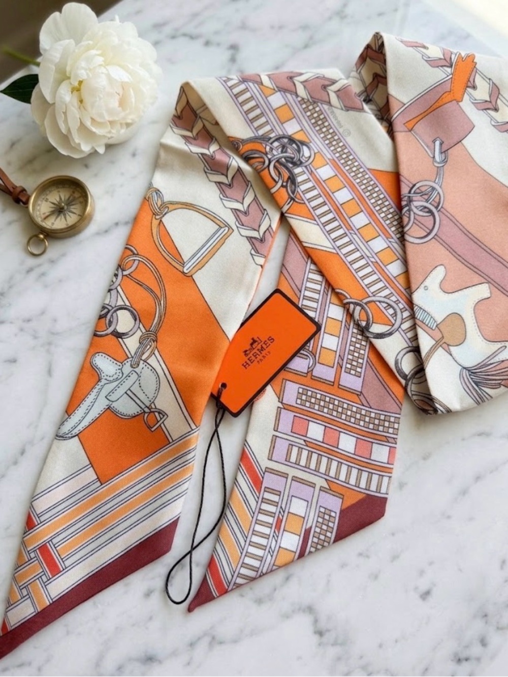 Hermes Grand Apparat Twilly Scarf Harness and Horse Tack Motif Series NWT no box